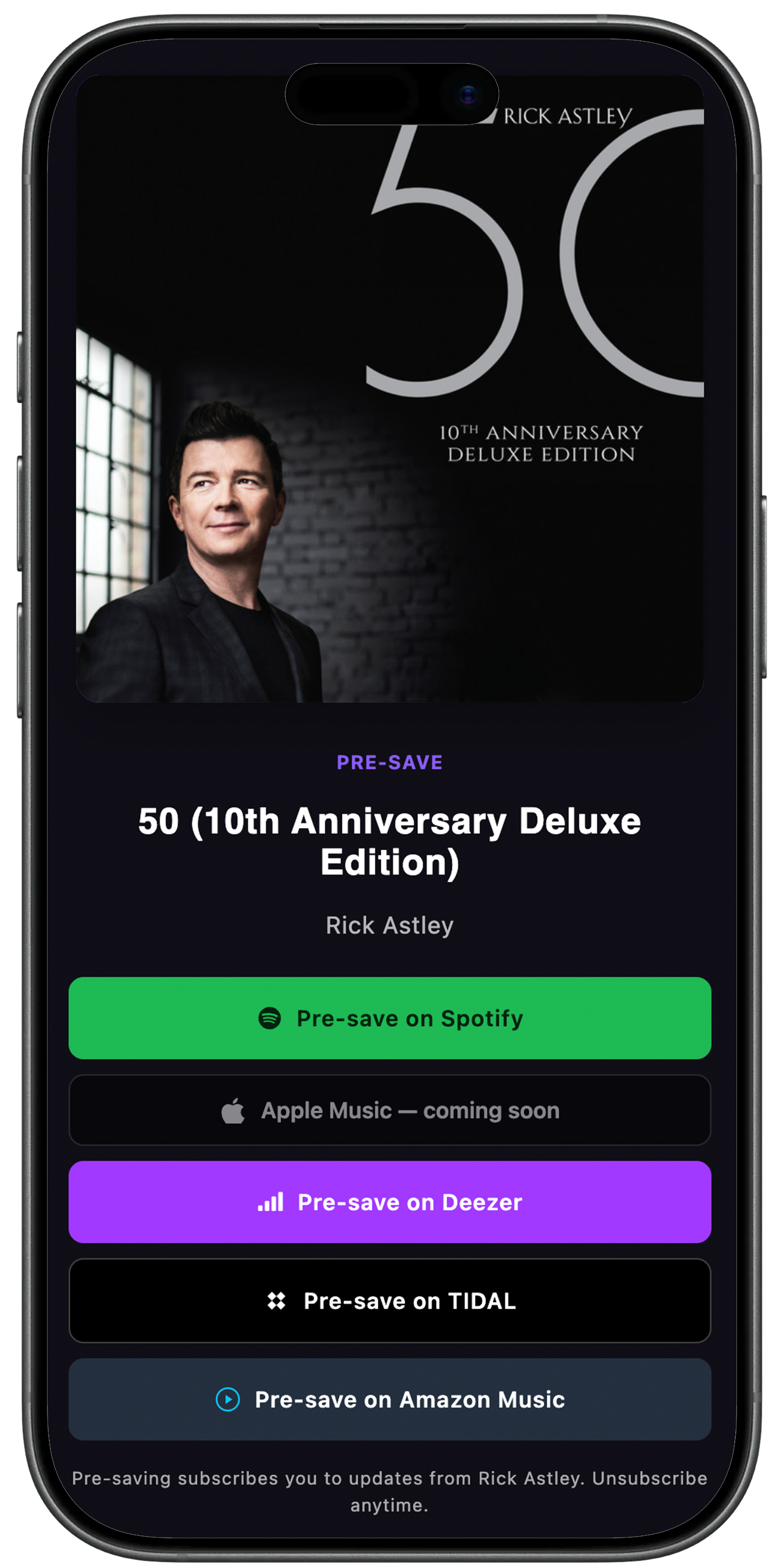 A Breeze Catalogue release pre-save page open on an iPhone